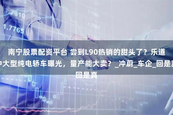 南宁股票配资平台 尝到L90热销的甜头了？乐道中大型纯电轿车曝光，量产能大卖？_冲蔚_车企_回是真